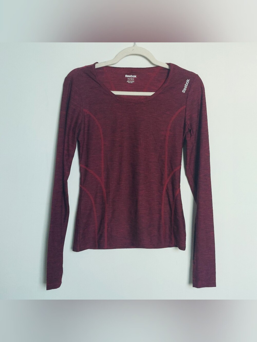 Reebok Women's Long Sleeve Burgundy Seam-Detail Performance Tee
